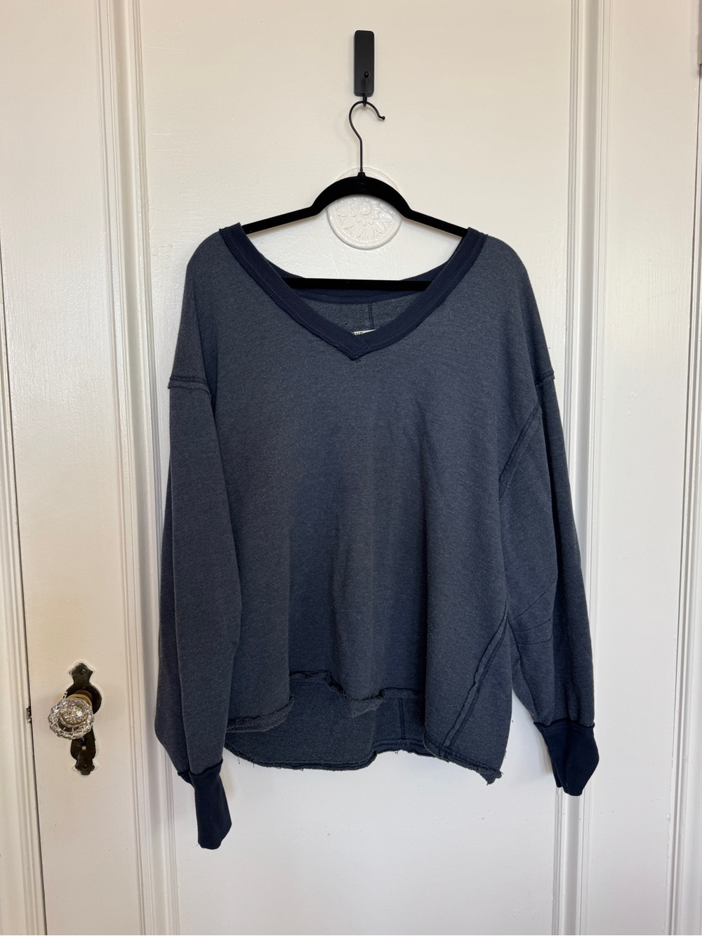 FREE PEOPLE V-Neck Pullover Sweater - Slate Blue